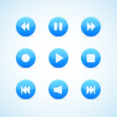 Set of round blue media player buttons clipart