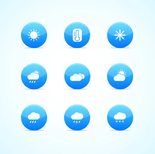 Set of blue glossy weather icons — Stock Vector