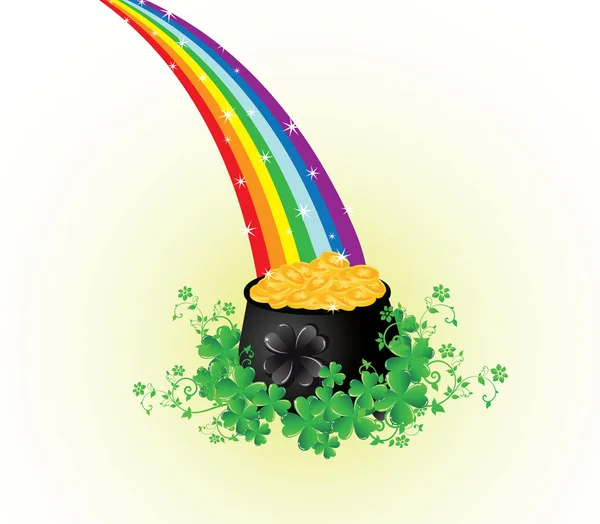 Pot met goud met regenboog — Stockvector