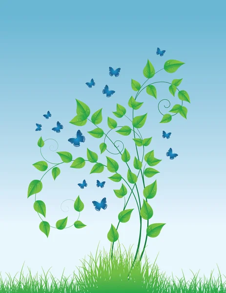 Fiore magico con farfalle — Vettoriale Stock