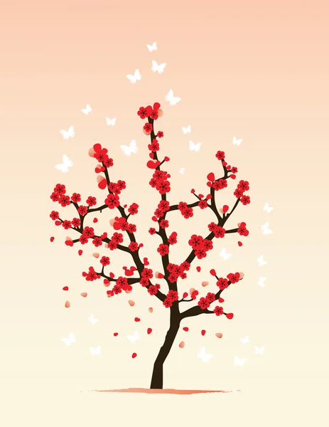 Abstract landschap met sakura branch — Stockvector
