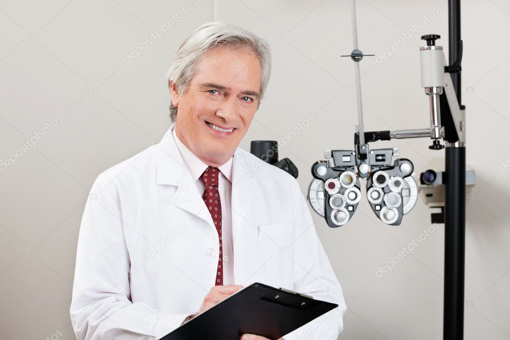 Smiling Optometrist With Notepad