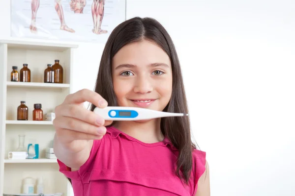 Girl Showing Thermometer in Clinic — Stock Photo, Image
