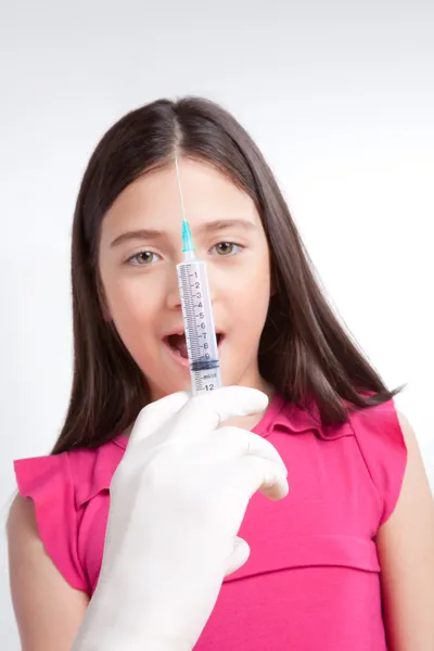 Injection in Front of Girl — Stock Photo, Image