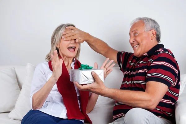 Uomo anziano che fa dono a sua moglie — Foto Stock