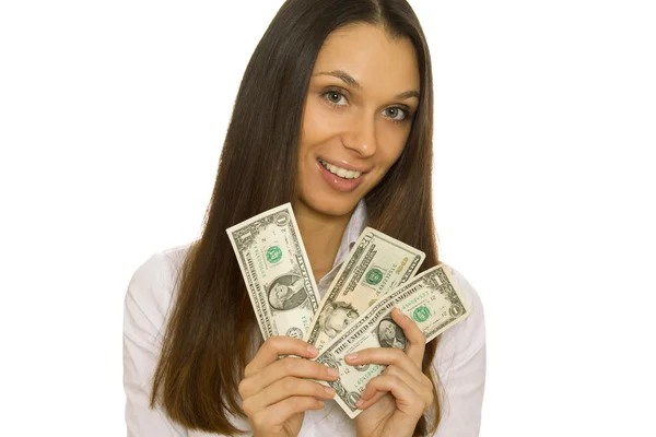 Attraktiva affärs kvinna anläggning dollar — Stockfoto