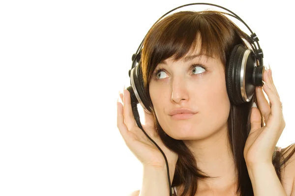 Close-up of a young woman with headphones — Stock Photo, Image