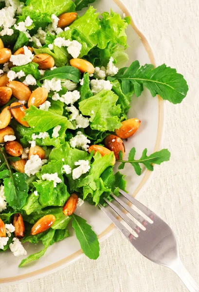 Lettuce, almond and cheese salad closeup — Stock Photo, Image