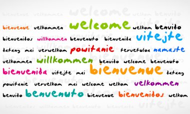 Welcome, Bienvenue, Willkommen Word Cloud clipart