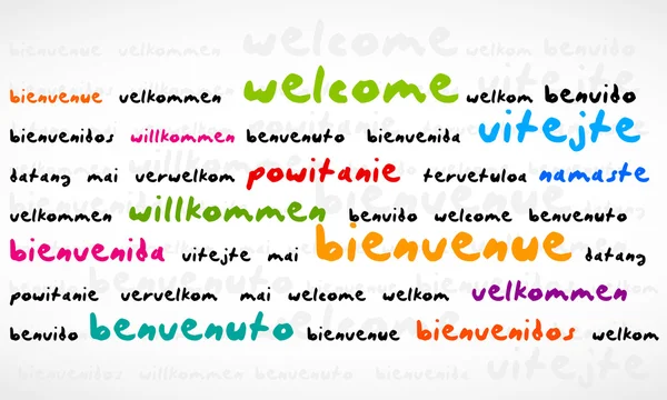 Willkommen, Bienvenue, Willkommen Wortwolke — Stockvektor