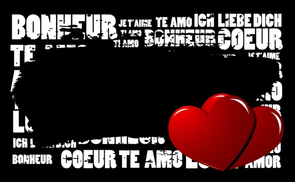 Grunge Love mot nuage vecteur fond avec des cœurs — Image vectorielle