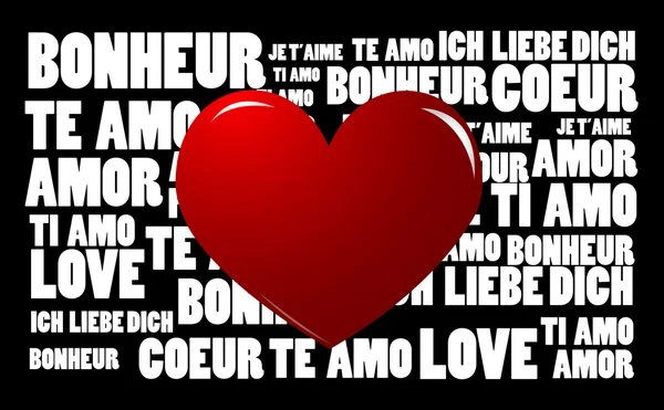 Nuage de mot d'amour avec symbole de coeur — Image vectorielle