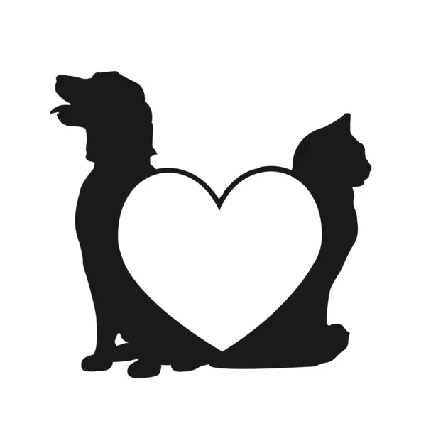 Kedi ve köpek logosu seviyorum — Stok Vektör