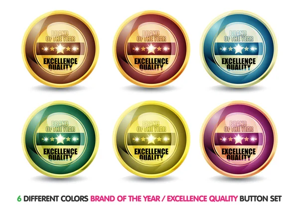 Colorful Brand of the year ''Excellence Quality'' button set — Stock Vector