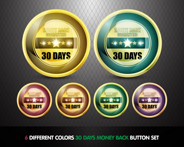 Colorful Money back guaranteed '30 Days' button Set — Stock Vector