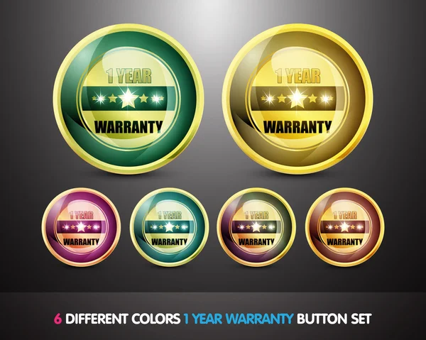 Colorful One Year Warranty Button Set — Stock Vector