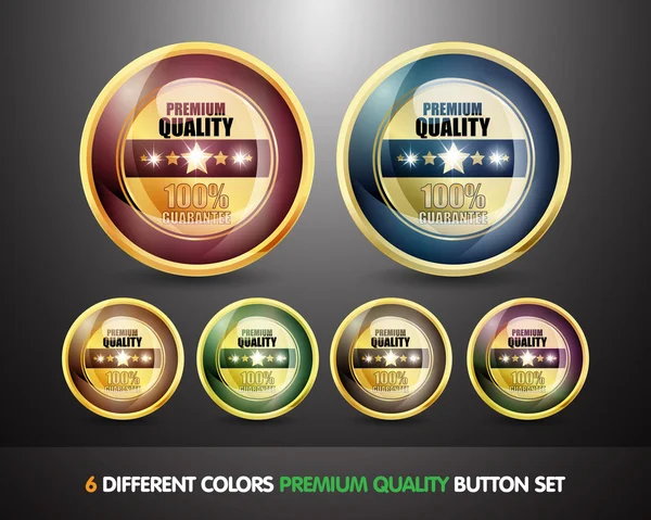 Kolorowy zestaw przycisk "Wysokiej jakości" 100% gwarancji — Wektor stockowy