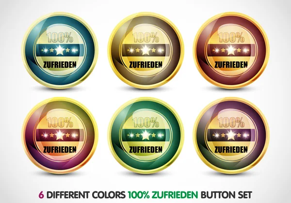 Conjunto de botões coloridos 100% zufirieden — Vetor de Stock