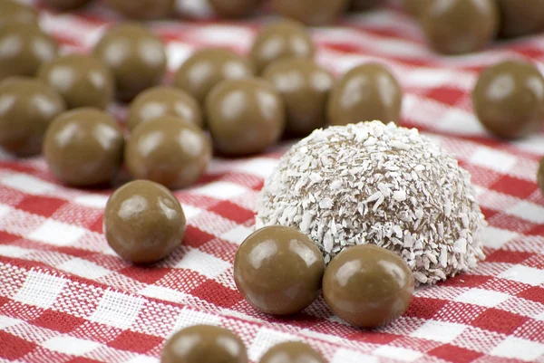 Chocolate and coconut covered marshmallow — Stock Photo, Image