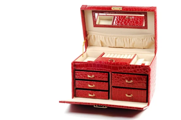 Czerwone pudełko z biżuterią — Zdjęcie stockowe