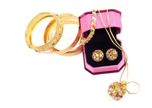 Golden set with gems — Stock Photo, Image