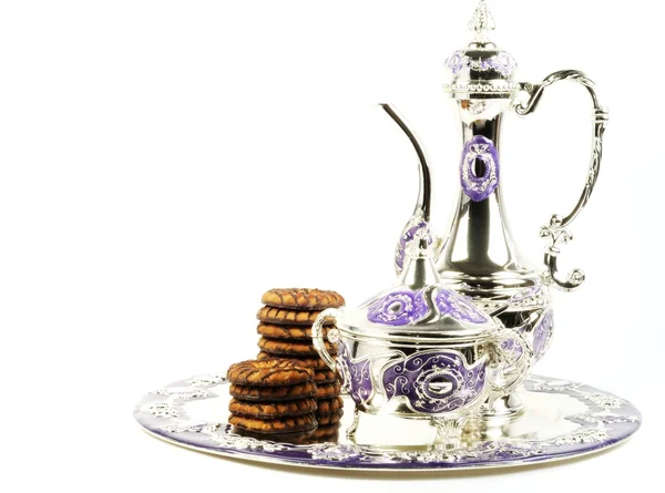 Metallset für Tee und Kekse — Stockfoto