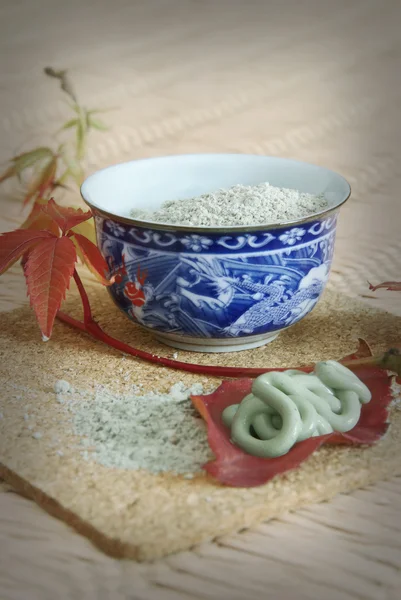 stock image Powder of cosmeticology clay is in a porcelain cup