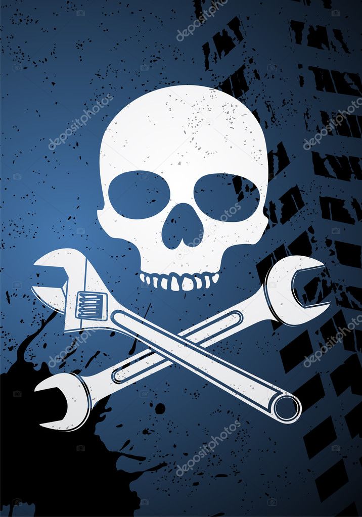 Skull with wrenches