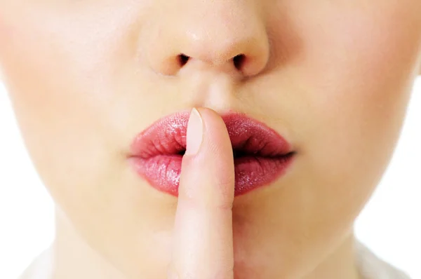 Silêncio dedo indicador na boca — Fotografia de Stock