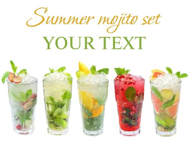 Mojito cocktail - summer drink set isolated on white — Stock Photo, Image
