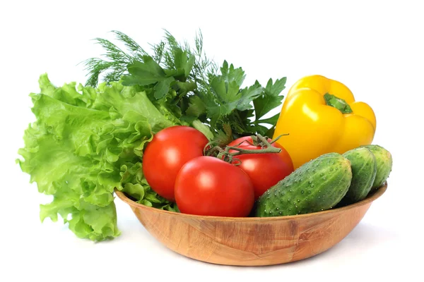 Légumes - tomate, concombre, poivre isolé sur blanc — Photo
