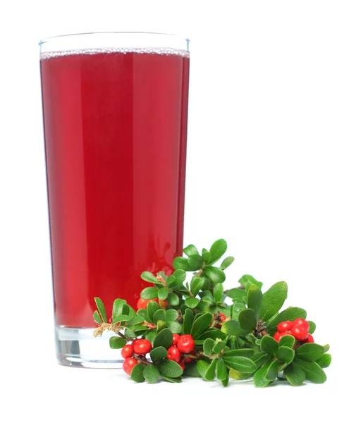 Juice and red cowberry isolated on white — Stock Photo, Image