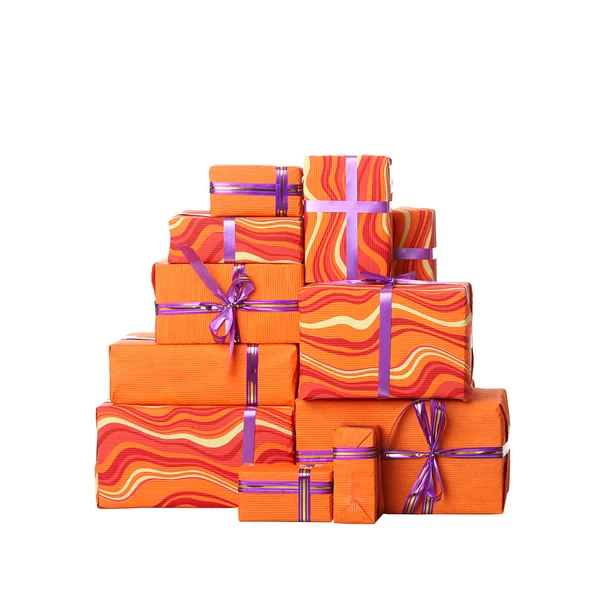 Geschenkboxen mit Schleife isoliert auf weißem Hintergrund — Stockfoto
