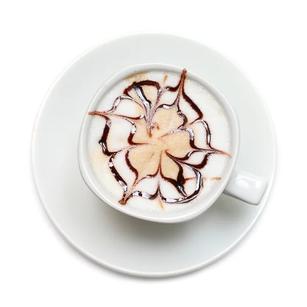 Kaffee mit Muster isoliert auf weiß - Ansicht von oben — Stockfoto