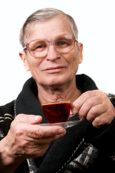 Knappe bejaarde man drinken koffie — Stockfoto