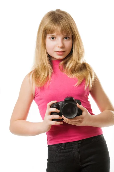 Vrij tienermeisje met fotocamera — Stockfoto