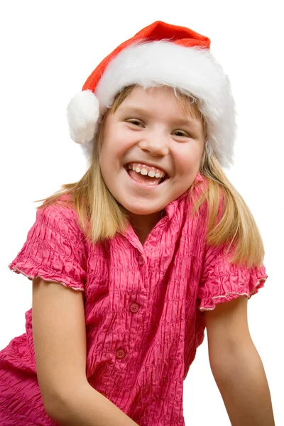Radostné dívka v santa hat — Stock fotografie