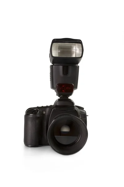 Digital photo camera with external flash — Stock Photo, Image