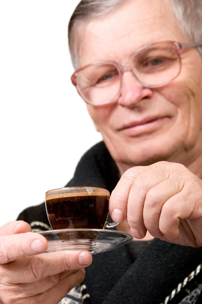 Beau vieillard buvant du café — Photo