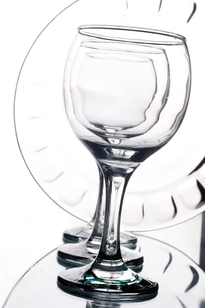 Άδειο wineglasses και πλάκα — Φωτογραφία Αρχείου