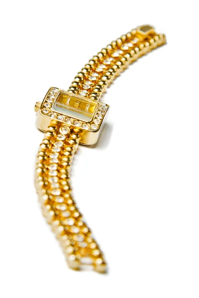 Relógio de pulso dourado com pedras preciosas — Fotografia de Stock