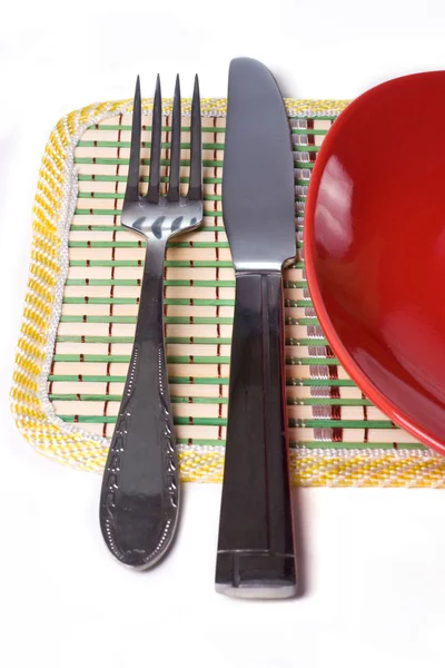 Πιάτο με μαχαίρι και πιρούνι — Φωτογραφία Αρχείου