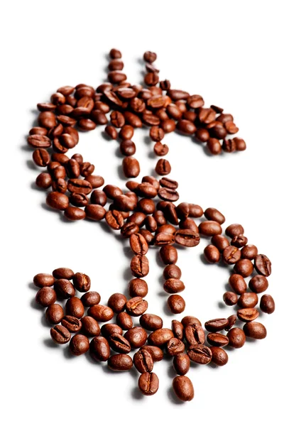 Szemes kávé dollár jel alakja — Stock Fotó