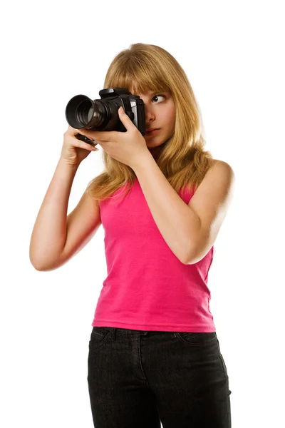 Bastante adolescente chica con cámara de fotos —  Fotos de Stock