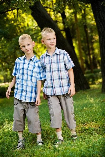 Porträt zweier lächelnder Zwillingsbrüder — Stockfoto