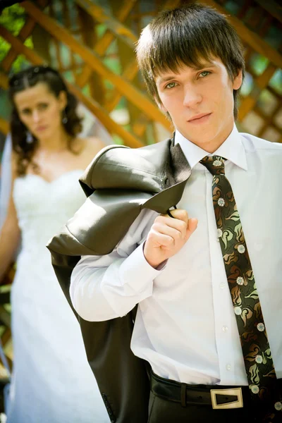 Knappe jonge bruidegom portret — Stockfoto