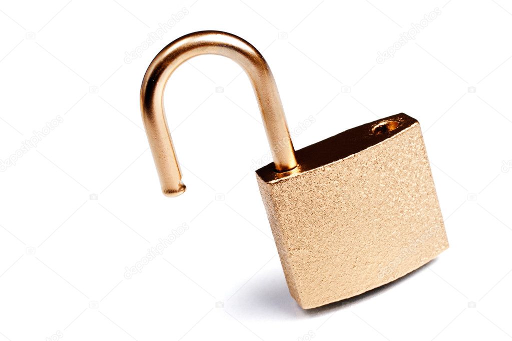 Unlocked open golden padlock