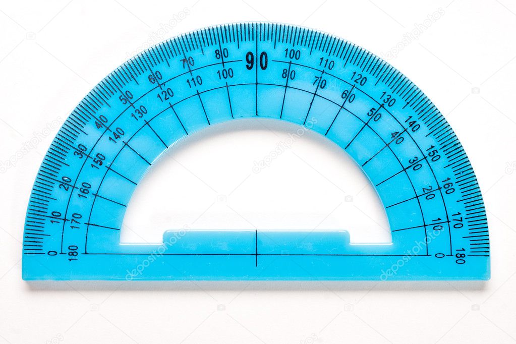 Blue plastic protractor isolated on white