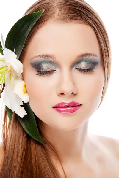 stock image Beauty portrait with flower