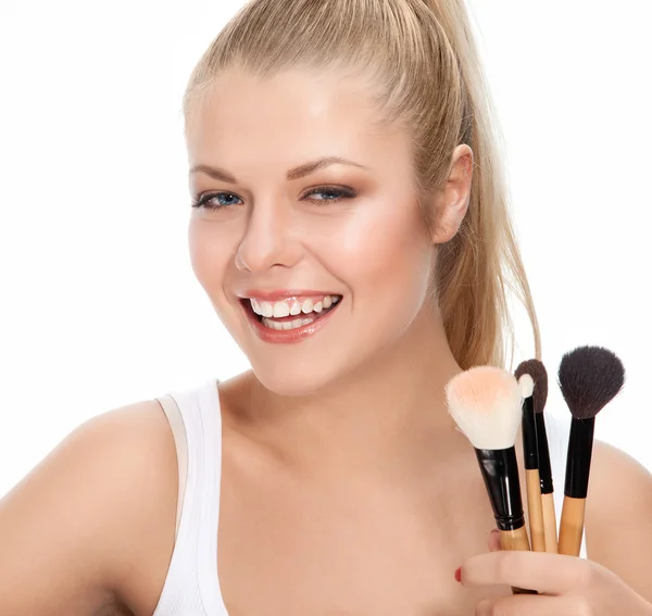 Beauty portrait with brushes — Stock Photo, Image